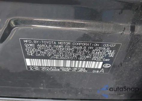 2007 Lexus Es 350 z USA, uszkodzony, nr VIN JTHBJ46G372111897